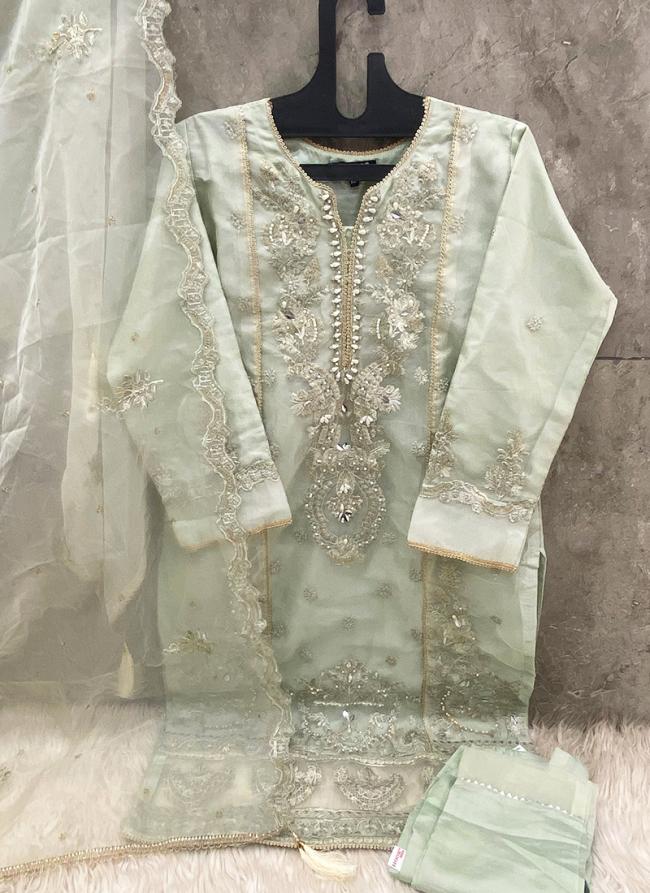 Organza Green Party Wear Embroidery Work Readymade Pakistani Suit